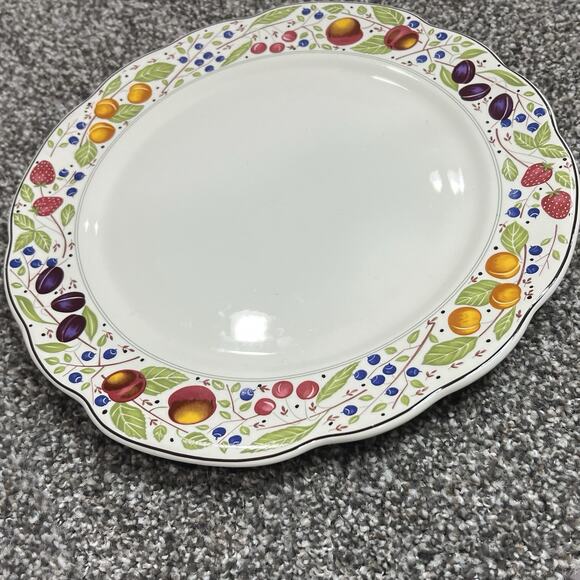 Gien France LES TARTES 11.5" Cake Plate with Handles Fruit Crate & Barrel VGUC - Picture 3 of 10